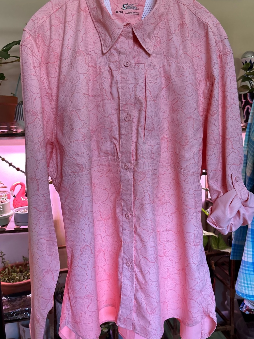 Women's Pink Button-Down Shirt - Lightweight Floral Print